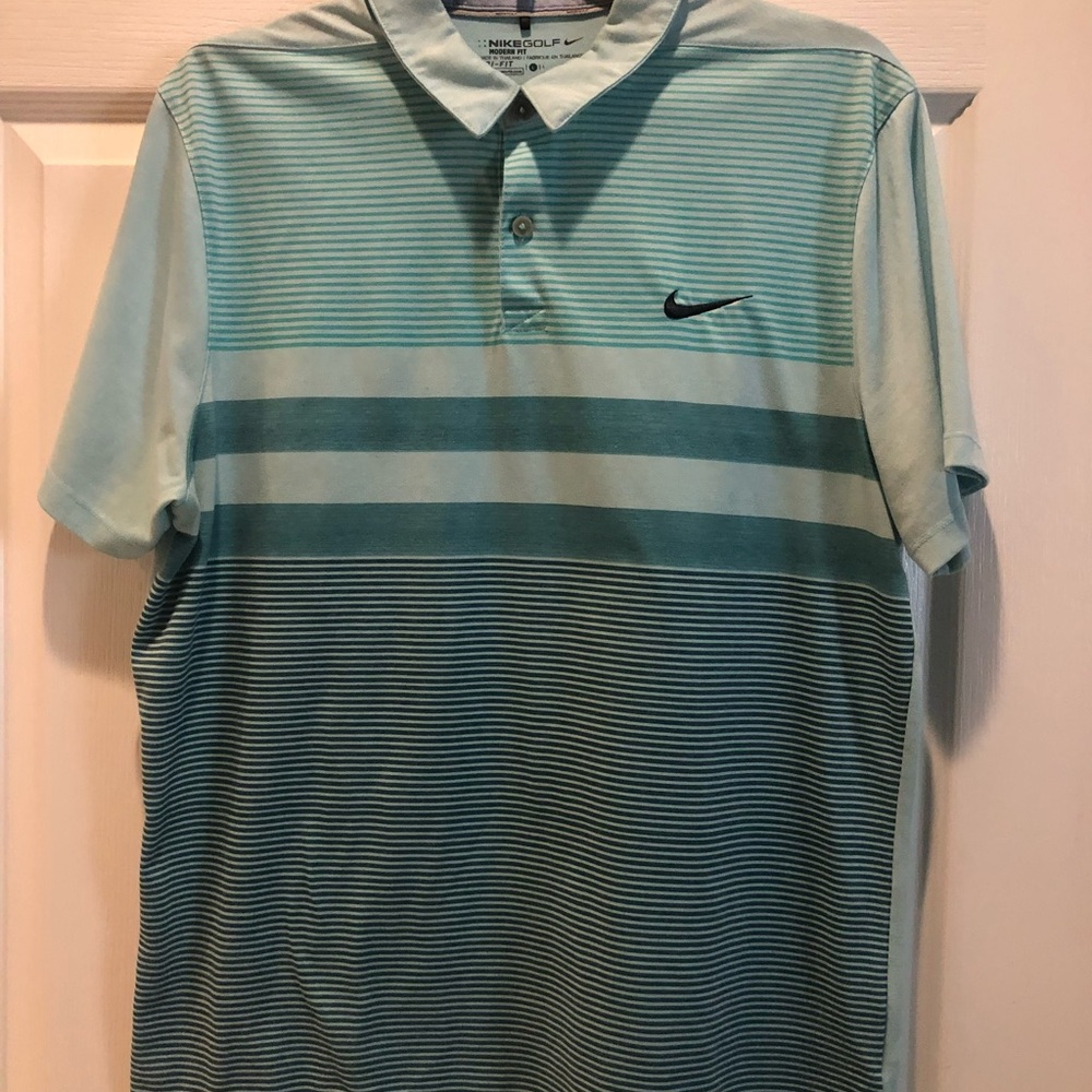 Nike Men's Aqua and Teal Striped Polo Shirt